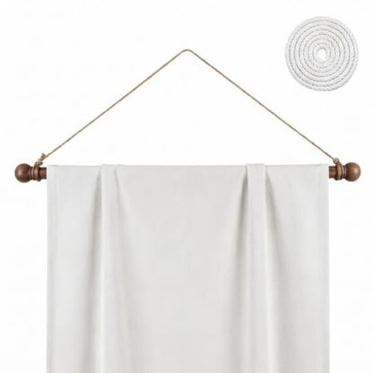 Adjustable Walnut Finish Wood Poster Hanger - 12-40 Inches Tapestry Rod with Rope