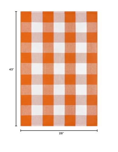 KOZYFLY Buffalo Plaid Door Mat - Halloween Orange White Rectangular 2'4" x 3'7"