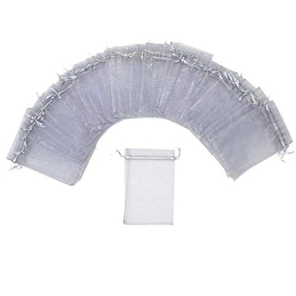 100Pcs Sheer Organza Bags 5x7 Inch Gray Jewelry Gift Bags for Weddings