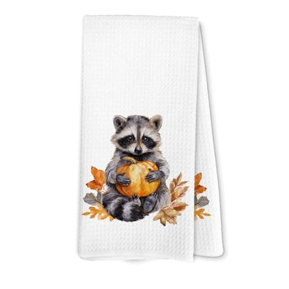 Raccoon Pumpkin Fall Kitchen Hand Towels - Autumn Halloween Decor, 16x24 Inch - Bundle of 1