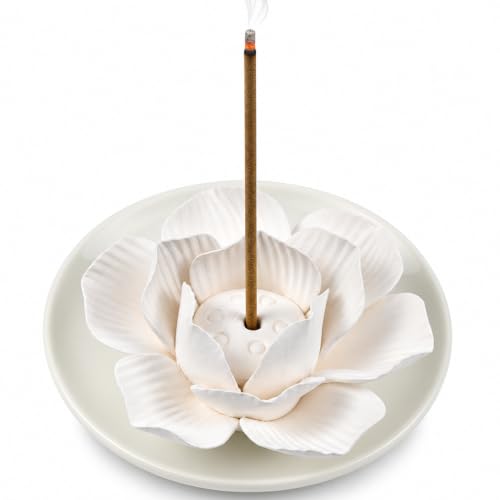 Lotus Ceramic Incense Holder for Sticks and Essential Oil Diffuser - Passive Home Decor