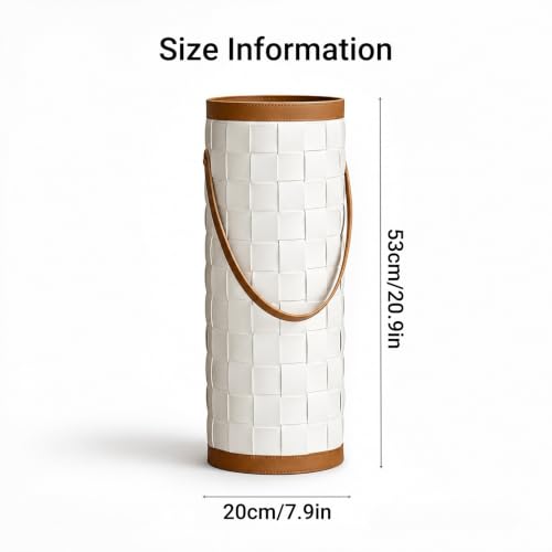 Large Capacity Leather Umbrella Basket Holder with Handle - White 20x53cm