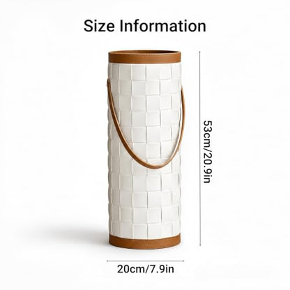 Large Capacity Leather Umbrella Basket Holder with Handle - White 20x53cm