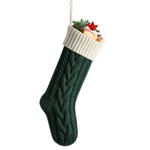 18-Inch Christmas Stockings Large Knit Socks - Green Body / Ivory Cuff - Pack of 1