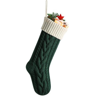 18-Inch Christmas Stockings Large Knit Socks - Green Body / Ivory Cuff - Pack of 1
