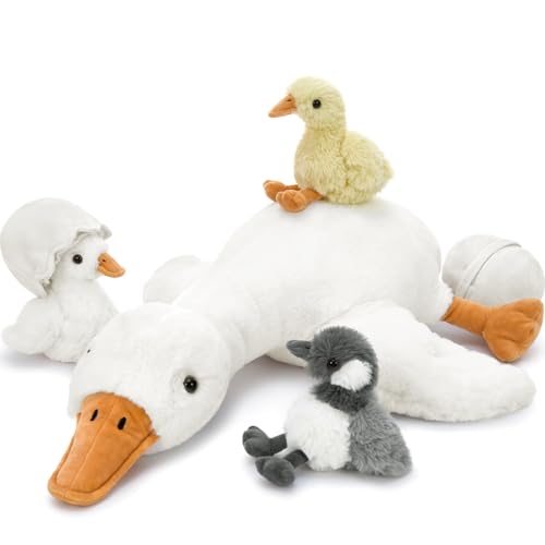 23.6-Inch Goose Stuffed Animal with Babies & Eggs Plush Pillow - Soft Nursery Decor