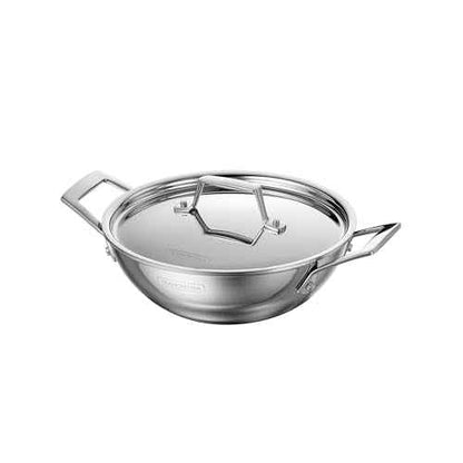 Tramontina Utsava 1.8-Quart Tri-Ply Clad Stainless Steel Kadai with Lid, Small Kadhai Pot for Indian Cooking