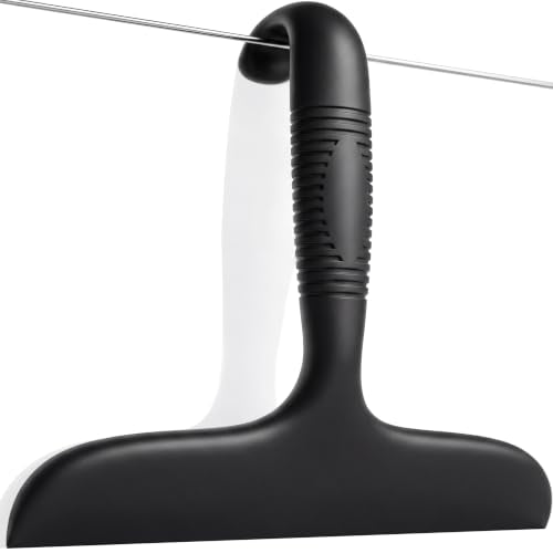 Black Silicone Shower Squeegee for Glass Doors with Built-In Hook