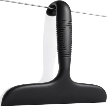 Black Silicone Shower Squeegee for Glass Doors with Built-In Hook