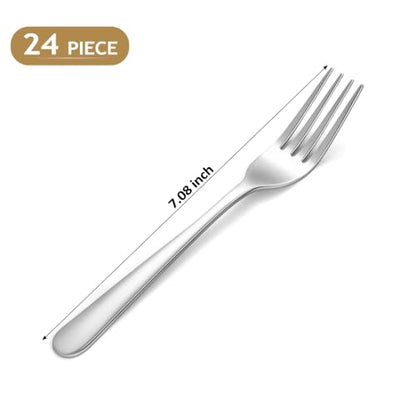 Dinner Forks Set 24 Pieces Stainless Steel Silverware - Silver Variation