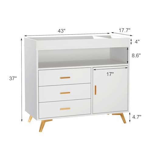 Baby Changing Table with Drawers and Open Shelf - Nursery Storage