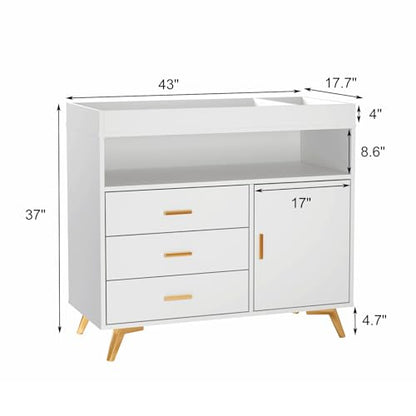 Baby Changing Table with Drawers and Open Shelf - Nursery Storage