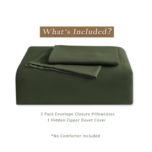 TOSMO Luxury Bamboo Duvet Cover Set Queen Olive 3-Piece