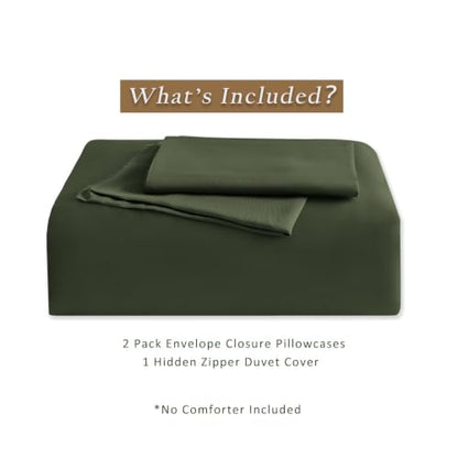 TOSMO Luxury Bamboo Duvet Cover Set Queen Olive 3-Piece