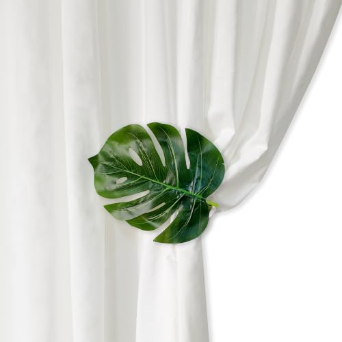 Farmhouse Leaf Curtain Tiebacks - Green Stainless Steel Clips with Artificial Leaf End - Pack of 2