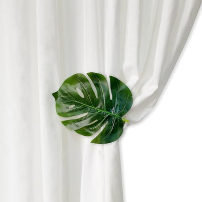 Farmhouse Leaf Curtain Tiebacks - Green Stainless Steel Clips with Artificial Leaf End - Pack of 2