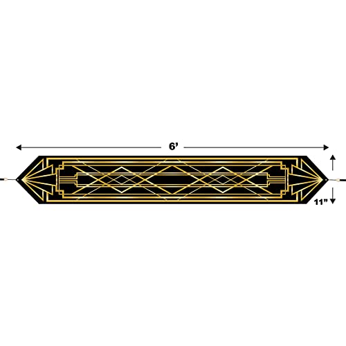 3 Pack Art Deco Black and Gold Printed Table Runners - 11" x 6' for Vintage Parties