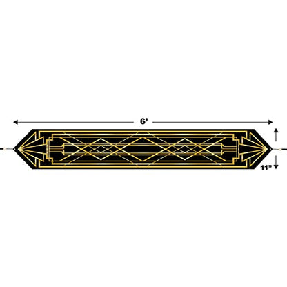 3 Pack Art Deco Black and Gold Printed Table Runners - 11" x 6' for Vintage Parties