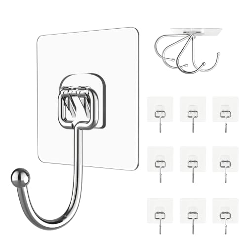 Heavy Duty Adhesive Hooks 33lb Capacity No Drill Wall Mount 10 Pack