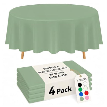 Beverlee Sage Green Disposable Round Tablecloths 4 Pack - 84 Inch Waterproof Cover