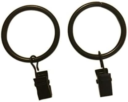Skiennix 1.5-Inch Black Metal Curtain Rings with Clips & Eyelets - Set of 40 for Drapery