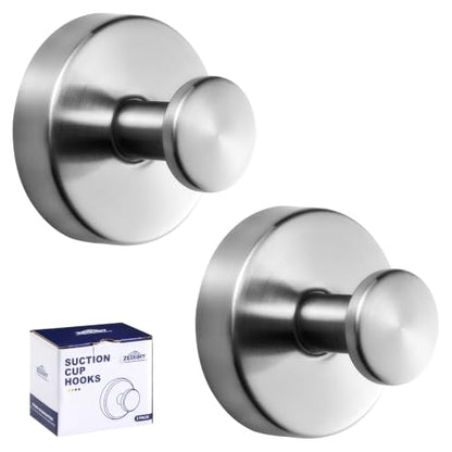 Heavy Duty Suction Cup Hooks for Shower Bathroom Removable Towel Holder Silver 2 Pack