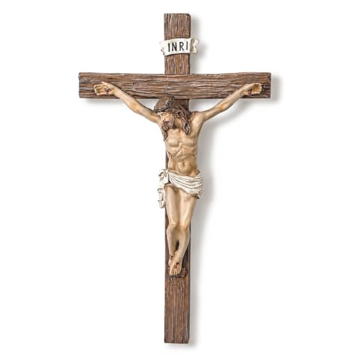 Catholic Wall Cross - Hand-Painted Jesus Christ Crucifix 9.5 Inch Wall Art