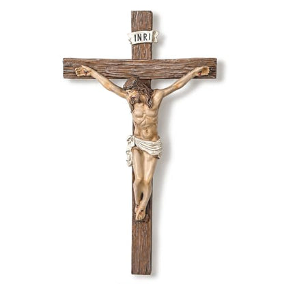 Catholic Wall Cross - Hand-Painted Jesus Christ Crucifix 9.5 Inch Wall Art