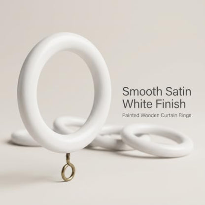 White Wooden Curtain Rings with Eye Hooks - 1.75 Inch Inner Diameter, Set of 24