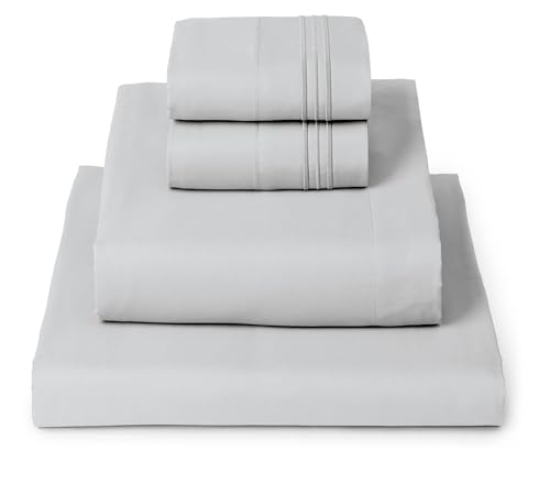Mellanni King Sheets Set - 4 PC Iconic Collection Bedding - Hotel Luxury, Extra Soft, Cooling Bed Sheets - Wrinkle, Fade, Stain Resistant (King, Light Gray)
