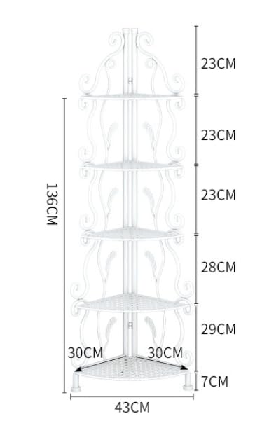 Foldable Metal Corner Shelf - Bronze 5 Tiers Freestanding Triangle Storage Rack
