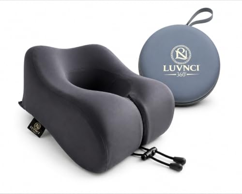 Gray 360° Travel Neck Pillow with Chin Support and Carrying Case