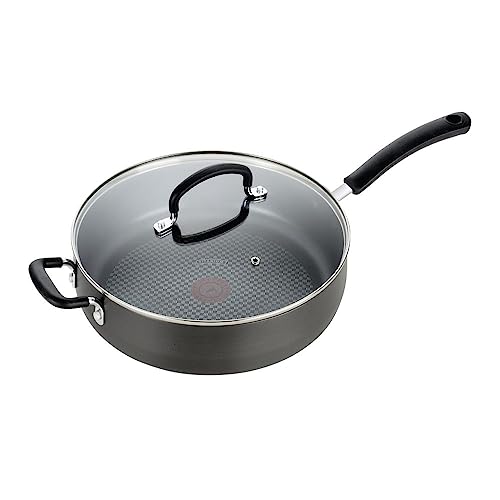 T-fal Ultimate Hard Anodized Non Stick Jumbo Cooker With Lid & Helper Handle 5 Quart, Oven Broiler Safe 400F, Lid Safe 350F, Cookware, Deep Frying Pan, Skillet, Pots and Pans, Dishwasher Safe, Grey