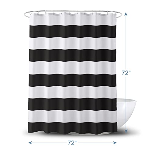 AmazerBath Black and White Shower Curtain Cloth, Striped Shower Curtain Fabric with 2 Heavy Stones, 72" W x 72" H