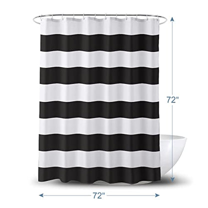 AmazerBath Black and White Shower Curtain Cloth, Striped Shower Curtain Fabric with 2 Heavy Stones, 72" W x 72" H