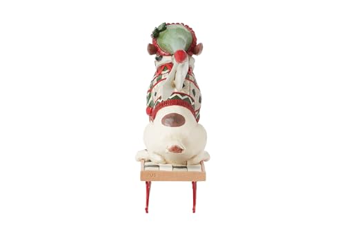Christmas Dog Figurine Sled Dog on Sled Hand-Painted Resin Home Decor