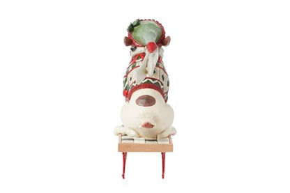 Christmas Dog Figurine Sled Dog on Sled Hand-Painted Resin Home Decor
