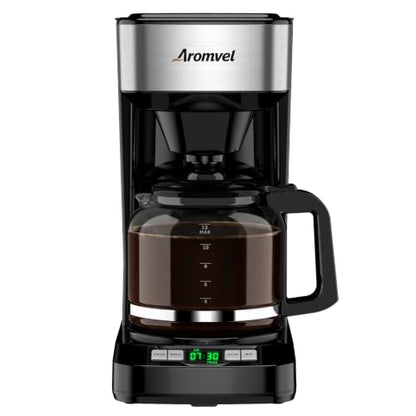 Aromvel Bright Silver 12-Cup Drip Coffee Maker with LED Display