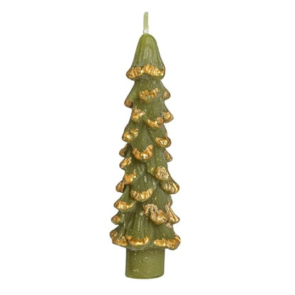 Evergreen Tree Shaped Taper Candles with Gold Tips - Set of 2, 4.75"
