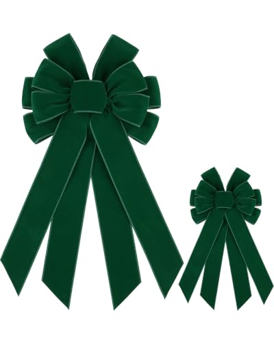 Hunter Green Velvet Christmas Bows for Wreaths & Decor - 2 Pack