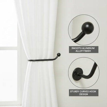 Black Aluminum Curtain Tieback Hooks, Window Treatment Holdbacks for Living Room & Bedroom (1 Pair)