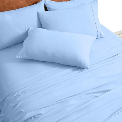 Organic Cotton Queen Bed Sheet Set Sky Blue 600 TC 4-Piece with Deep Pockets