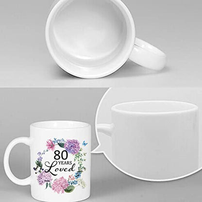 80 Years Loved 11oz White Ceramic Letter Print Mug - 80th Birthday Gift for Women