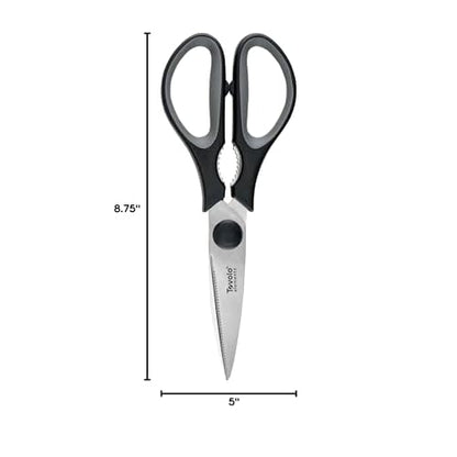 Tovolo Elements Heavy Duty Kitchen Shears with Sheath for Food Prep Trimming Meat and Vegetables, Small, Charcoal, Black