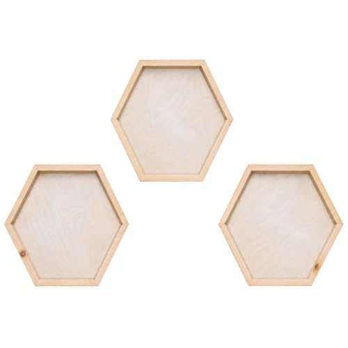 Unfinished Pine Hexagon Shadow Box 12x12 Inch - Rustic Wall Decor Set of 3
