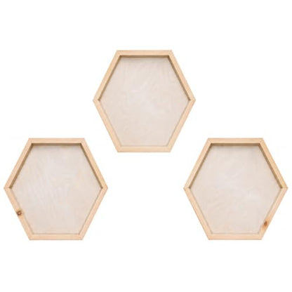 Unfinished Pine Hexagon Shadow Box 12x12 Inch - Rustic Wall Decor Set of 3