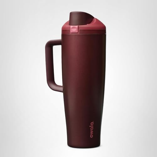 Owala FreeSip Tumbler Insulated Stainless Steel Water Bottle with Built-in Straw and Side Handle, For Travel, Work, School, and Sports, 40oz, BPA Free, Leak Proof, Black Cherry
