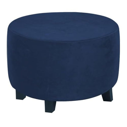 Navy Velvet Round Ottoman Slipcover 32 Inch Stretch Footstool Cover