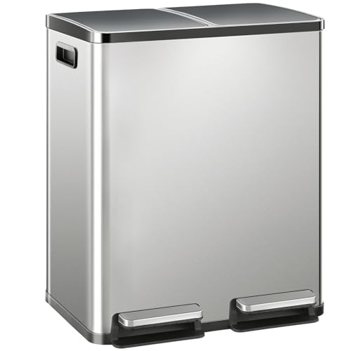 Dual Compartment Stainless Steel Trash Can 16 Gallon - Silver, 2x30L