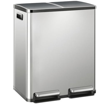 Dual Compartment Stainless Steel Trash Can 16 Gallon - Silver, 2x30L